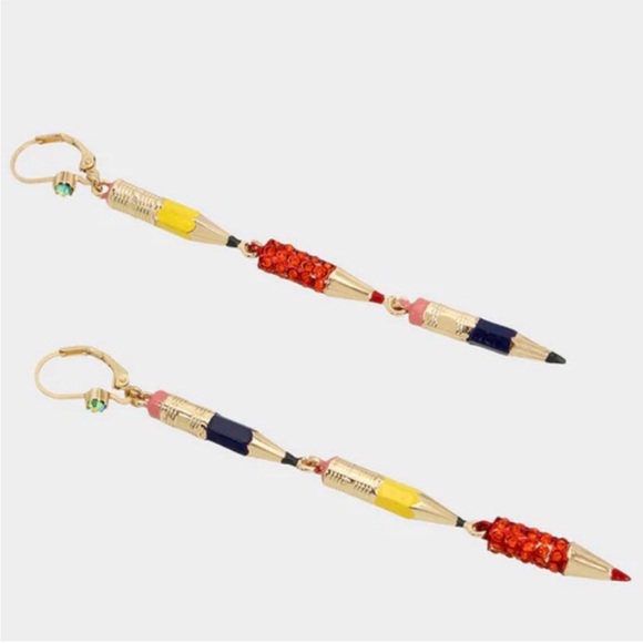 Betsey Johnson Book Smart Pencil Linear Earrings - Picture 2 of 6